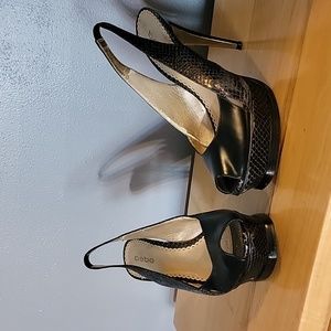 Bebe size 8 8B black faux snake platform slingback heels
